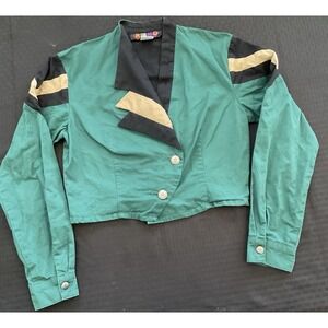 Vintage RENO Western Turquoise Long Sleeve Cropped Shirt Size Medium 100% Cotton
